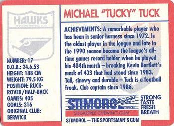 1991 Scanlens Stimorol #54 Michael Tuck Back
